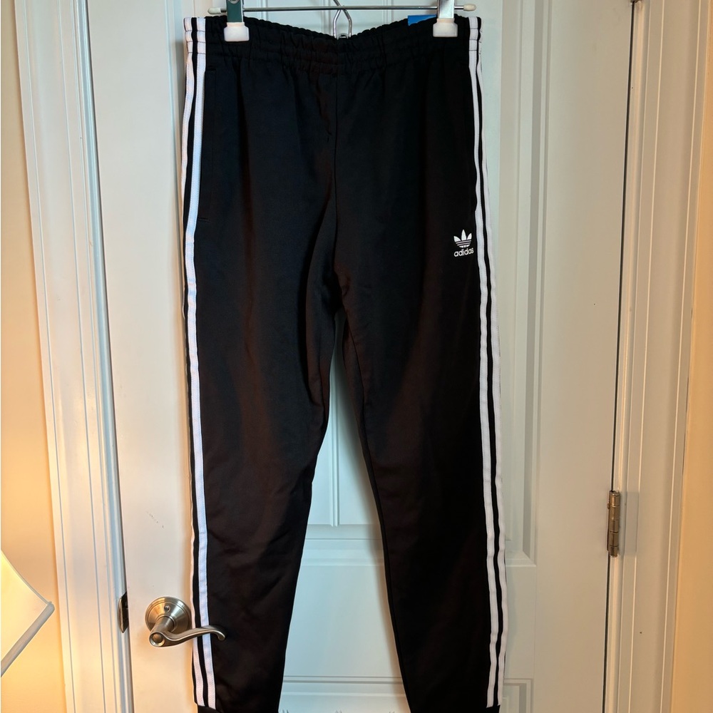 Adidas Black and White Men’s Sweatpants with Iconic Stripes